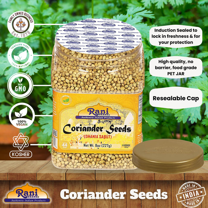 Rani Coriander (Dhania) Seeds Whole, Indian Spice 8oz (227g) ~ All Natural ~ Gluten Free Ingredients | NON-GMO | Vegan | Kosher | Indian Origin