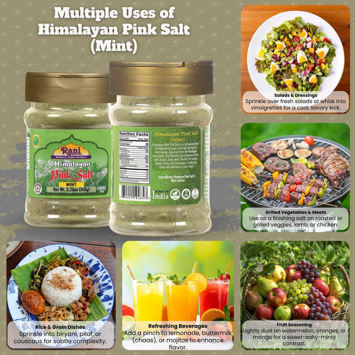 Rani Himalayan Pink Salt Mint Flavor (84 Essential Trace Minerals) 5.25oz (149g) PET Jar ~ All Natural | Vegan | Gluten Friendly | NON-GMO | Indian Origin