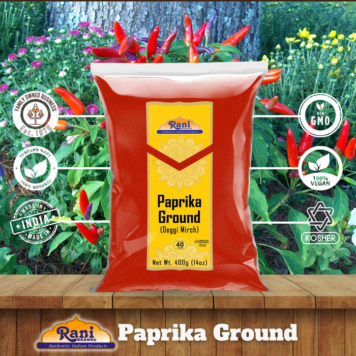 Rani Paprika (Deggi Mirch, Low Heat) Spice Powder, Ground 14oz (400g) ~ All Natural, Salt-Free | Vegan | No Colors | Gluten Friendly | NON-GMO | Kosher | Indian Origin