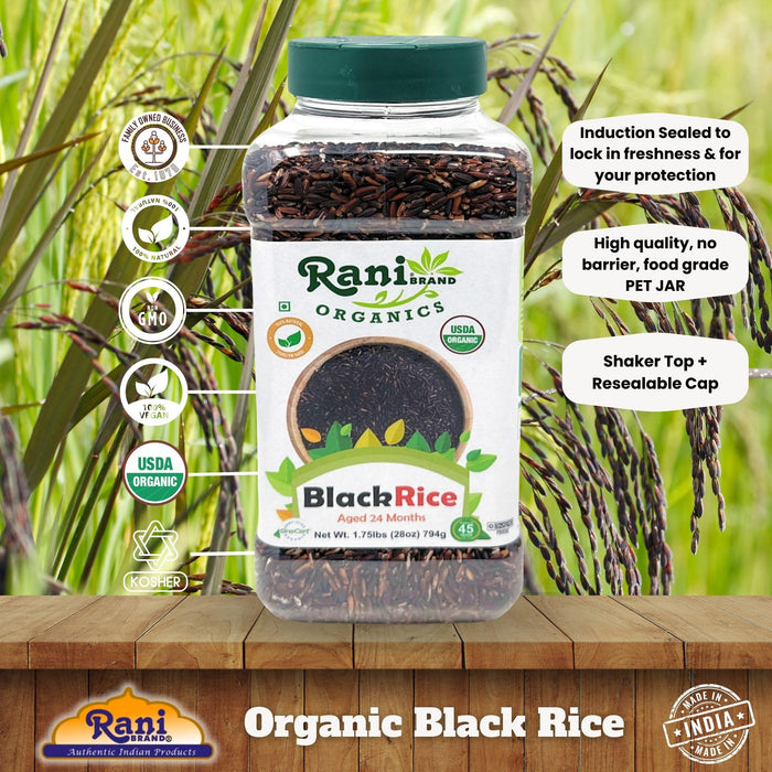 Rani Black Rice Extra Long Aged 28oz (1.75lbs) 800g PET Jar ~ All Natural | Gluten Friendly | Vegan | Indian Origin | Kosher | Export Quality | USDA Certified Organic