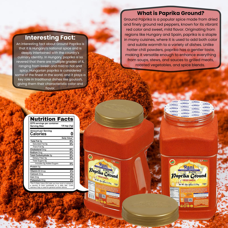 Rani Paprika (Deggi Mirch) Spice Powder, Ground 80oz (5lbs) 2.27kg Bulk PET Jar ~ All Natural, Salt-Free | Vegan | No Colors | Gluten Friendly | NON-GMO | Kosher | Indian Origin