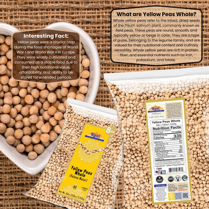 Rani Yellow Peas Whole, Dried (Vatana, Matar) 128oz (8lbs) 3.63kg Bulk ~ All Natural | Vegan | Kosher | Gluten Friendly | Product of USA