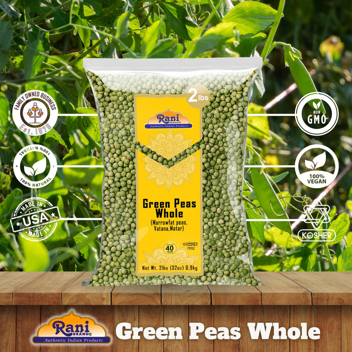 Rani Green Peas Whole, Dried (Vatana, Matar) 2lbs (32oz) ~ All Natural | Vegan | Gluten Friendly | Kosher | Product of USA