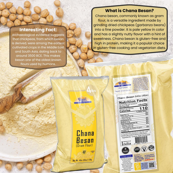 Rani Chana Besan - Chickpeas Flour, Gram, 64oz (4lbs) 1.81kg ~ All Natural | Vegan | Gluten Friendly | Kosher | NON-GMO