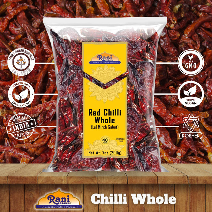 Rani Chilli Whole Indian 7oz (200gm) ~ All Natural | Vegan | No Colors | Gluten Friendly | NON-GMO | Kosher