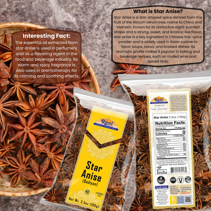 Rani Star Anise Seeds, Whole Pods (Badian Khatai) Spice 3.5oz (100g) ~ All Natural | Gluten Friendly | NON-GMO | Kosher | Vegan | Indian Origin