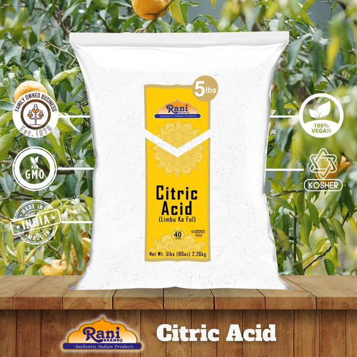 Rani Citric Acid Powder, Food Grade (Limbu Ka Ful) 80oz (5lbs) 2.27kg Bulk ~ Used for Cooking, Bath Bombs, Cleaning | Gluten Friendly | Kosher | Indian Origin