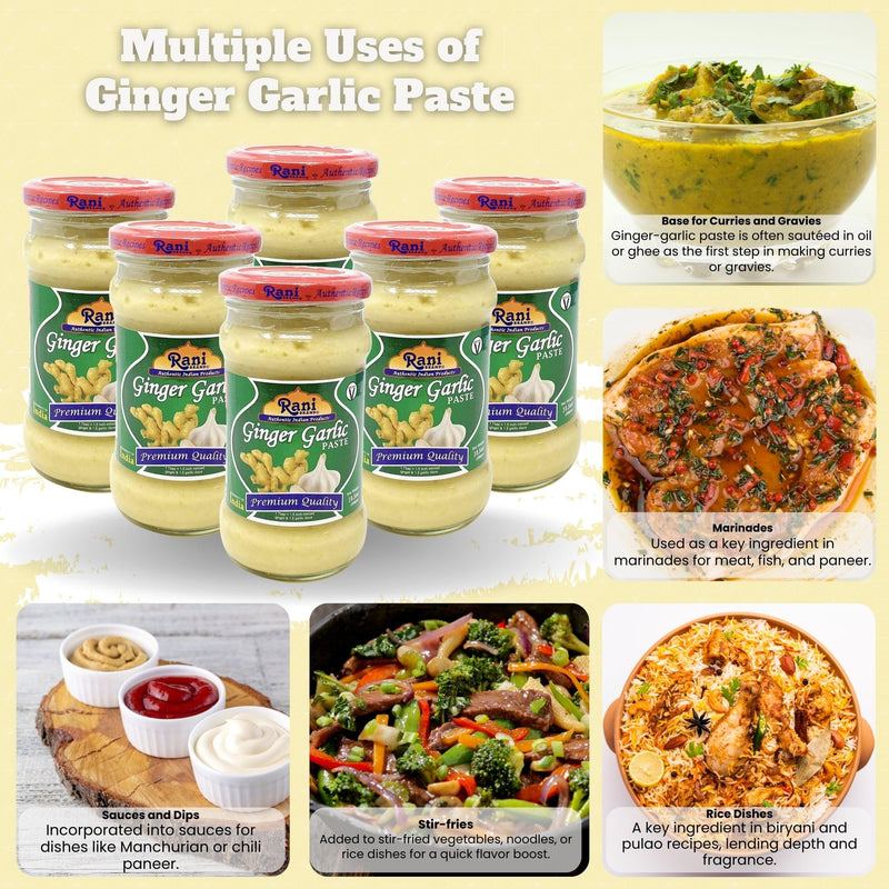 Rani Ginger-Garlic Cooking Paste 10.58oz (300g) ~ Pack of 6 ~ Vegan | Glass Jar | Gluten Free | NON-GMO | No Colors | Indian Origin