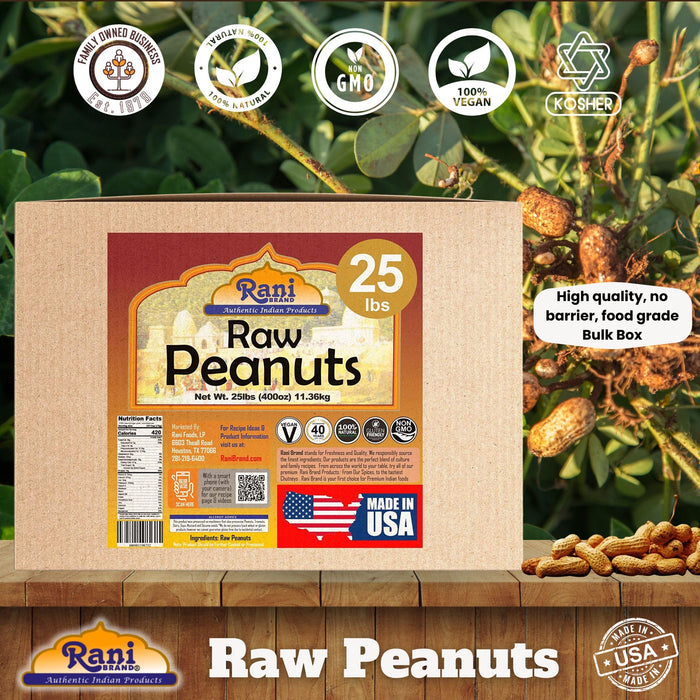 Rani Peanuts, Raw Whole With Skin (uncooked, unsalted) 25lbs (400oz) Bulk Box, 80 cases per Pallet ~ All Natural | Vegan | Gluten Friendly | Fresh Product of USA ~ Spanish Grade Groundnut/Red-skin