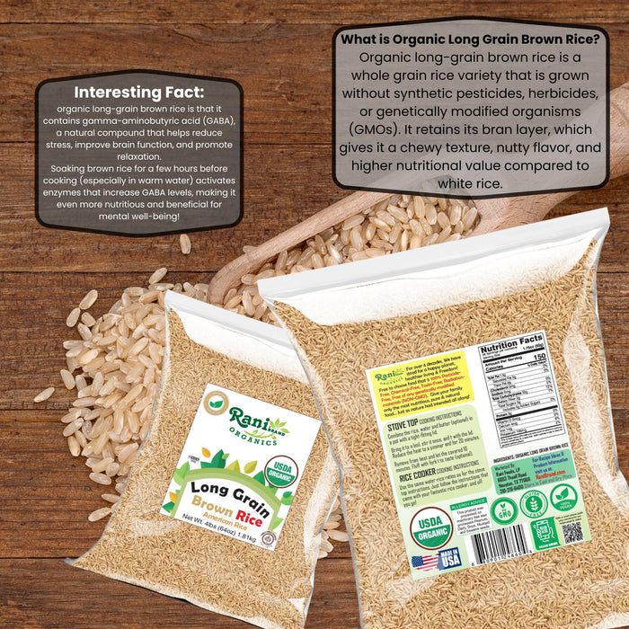 Rani Organic Long Grain Brown Rice 64oz (4lbs) 1.81kg Bulk  ~ All Natural | Gluten Friendly | Vegan | Non-GMO | Kosher | Product of USA | USDA Certified Organic