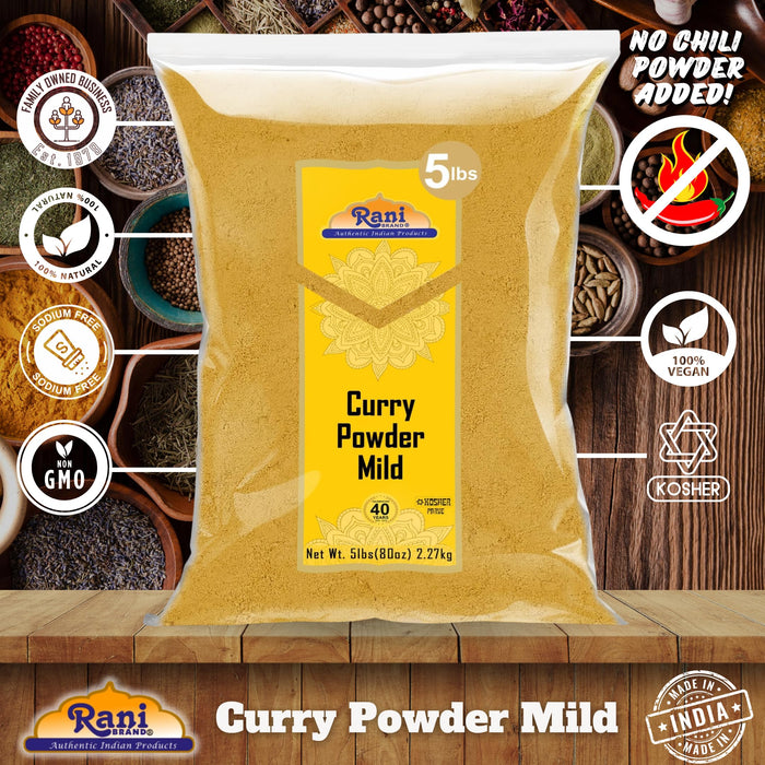 Rani Curry Powder Mild Natural 10-Spice Blend (5lbs) 2.27kgs Bulk ~ Salt Free | Vegan | No Colors | Gluten Free Ingredients | NON-GMO | Kosher | NO Chili