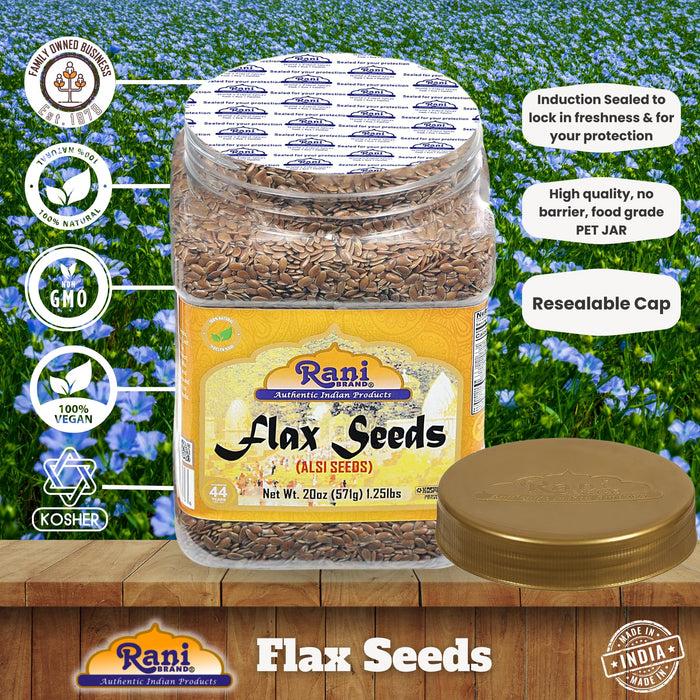 Rani Flax Seeds Whole Raw (Alsi, Linum usitatissimum) 20oz (567g) PET Jar | All Natural ~ Gluten Friendly | NON-GMO | Vegan | Kosher | Indian Origin