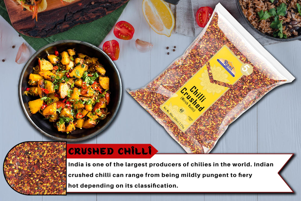 Rani Crushed Red Pepper Flakes Chilli (Pizza Type Cut) 80oz (5lbs) 2.27kg Bulk ~ All Natural, No Color added, Gluten Friendly | Vegan | NON-GMO | Kosher | No Salt or fillers