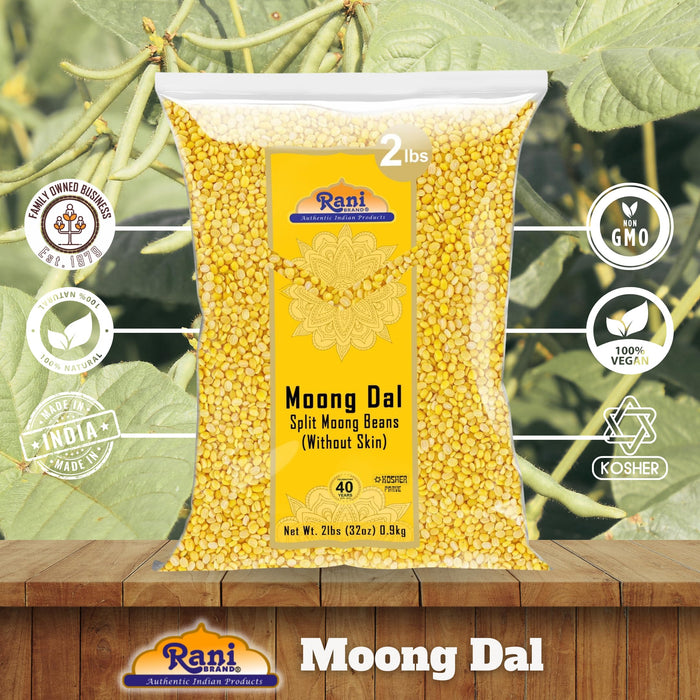 Rani Moong Dal (Split Mung Beans without skin) Indian Lentils, 32oz (2lbs) 907g ~ All Natural | Gluten Friendly | NON-GMO | Kosher | Vegan | Indian Origin