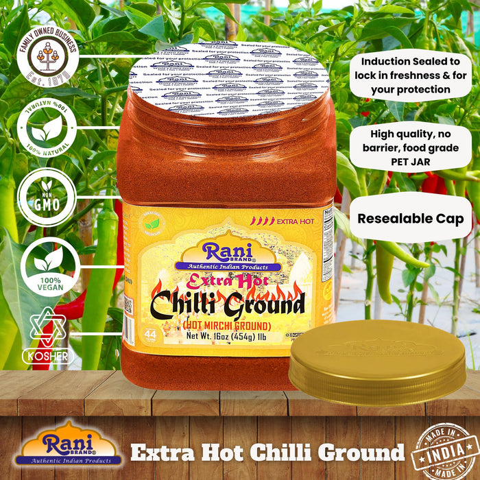 Rani Extra Hot Chilli Powder Indian Spice 16oz (1lb) 454g PET Jar ~ All Natural | Salt-Free | Vegan | No Colors | Gluten Friendly | NON-GMO | Kosher