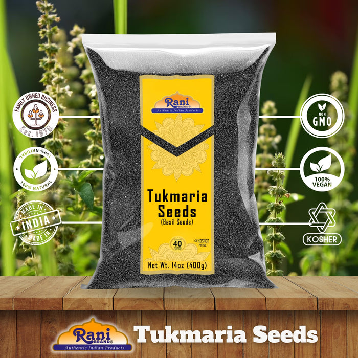 Rani Tukmaria (Holy Basil Seeds) 14oz (400g) Used for Falooda / Sabja Dessert, Spice & Ayurveda Herbal ~ All Natural | Gluten Friendly | NON-GMO | Kosher | Vegan | Indian Origin