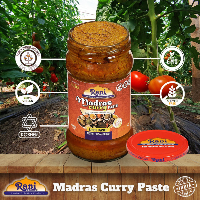 Rani Madras Curry Cooking Spice Paste 10.5oz (300g) Glass Jar ~ No Colors | All Natural | NON-GMO | Kosher | Vegan | Gluten Free | Indian Origin