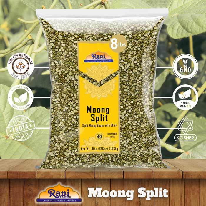 Rani Moong Split (Split Mung Beans with Skin) Lentils Indian 128oz (8lbs) 3.63kg Bulk ~ All Natural | Gluten Friendly | Non-GMO | Kosher | Vegan | Indian Origin