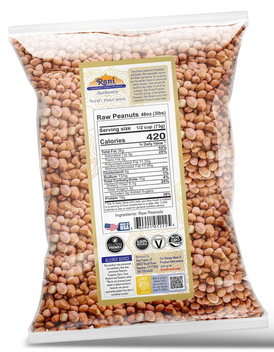 Rani Peanuts, Raw Whole With Skin (uncooked, unsalted) 48oz (3lbs) 1.36kg Bulk, Pack of 12 ~ All Natural | Vegan | Gluten Friendly | Fresh Product of USA ~ Spanish Grade Groundnut/Red-skin