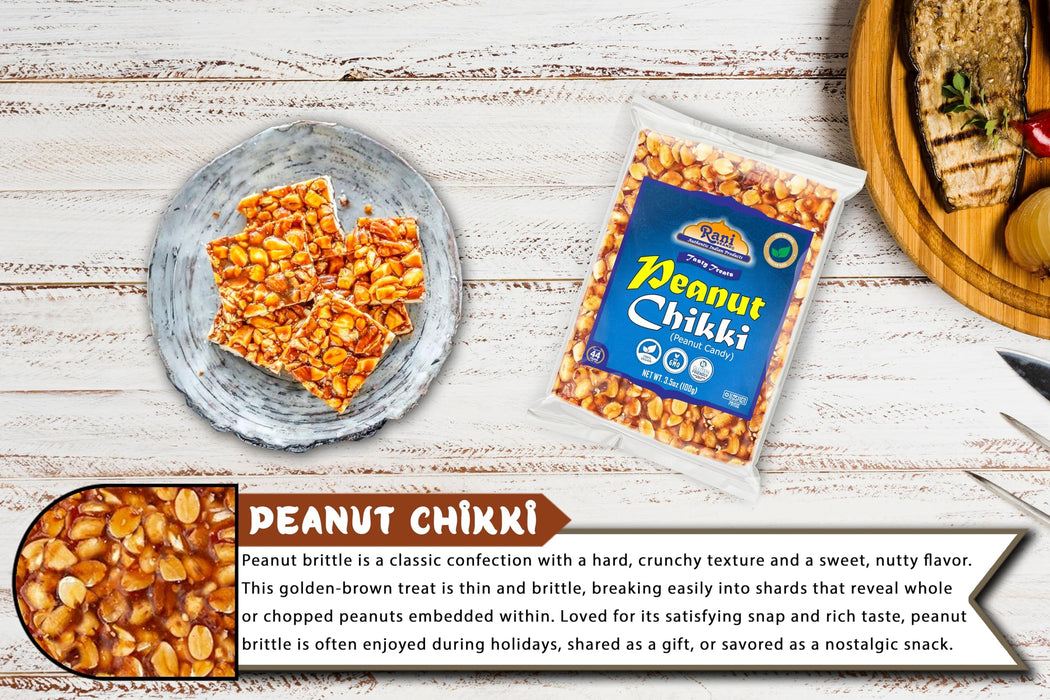 Rani Peanut Chikki (Brittle Candy) 3.5oz (100g) ~ All Natural | Vegan | No colors | Gluten Friendly | Kosher | Indian Origin
