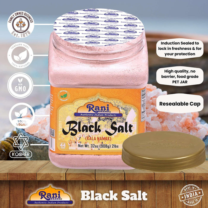 Rani Black Salt Powder (Kala Namak) Mineral 32oz (2lbs) 908g Bulk PET Jar ~ Unrefined, Pure and Natural | Vegan | Gluten Friendly | NON-GMO | Indian Origin | Perfect for Tofu Scramble