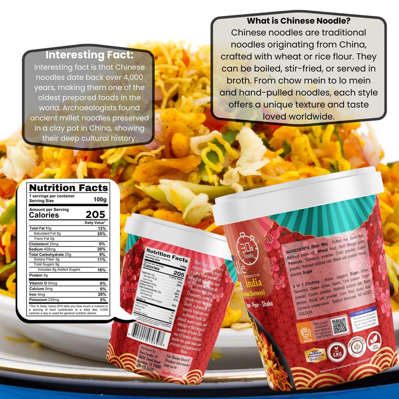 Rani Chinese Noodle Bhel Puri Cup (Spicy & Crunchy Indian Snack w/mouth watering Indian Chutneys) 3.5oz (100g), Pack of 2 ~ Ready to Eat | Vegan | NON-GMO | Indian Origin
