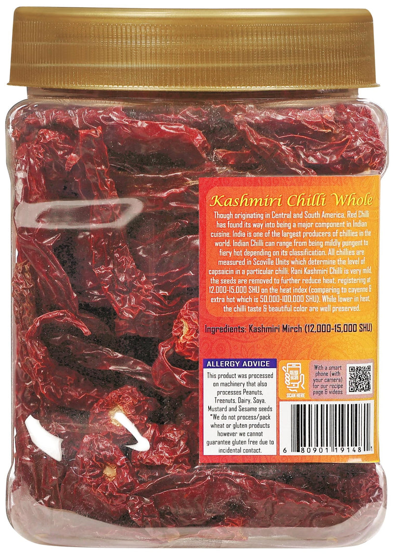 Rani Kashmiri Chilli Whole Stemless (Deggi Mirch) 5oz (141g) PET Jar ~ Natural | Salt-Free | Vegan | Gluten Friendly | Kosher | NON-GMO