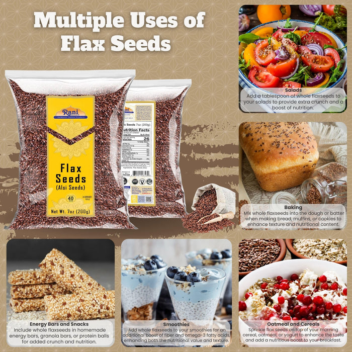 Rani Flax Seeds Whole Raw (Alsi, Linum usitatissimum) 7oz (200g) ~ All Natural | Gluten Friendly | Non-GMO | Vegan | Indian Origin