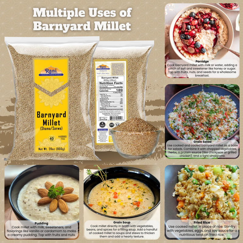 Rani Barnyard Millet (Echinochloa Esculenta Frumantacea) Whole Ancient Grain Seeds 28oz (1.75lbs) 800g ~ All Natural | Gluten Friendly | NON-GMO | Kosher | Vegan | Indian Origin | Shama/Sanwa