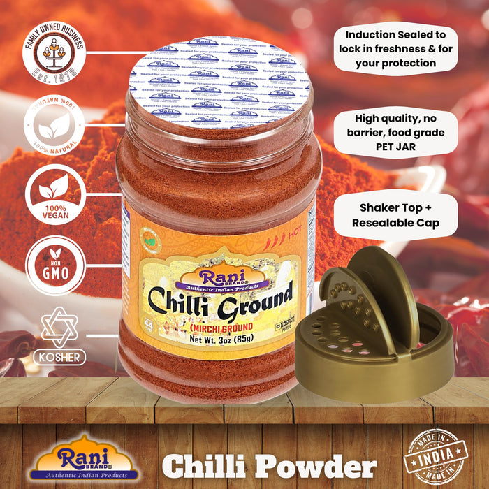 Rani Chilli Powder (Mirchi) Ground Indian Spice 3oz (85g) PET Jar ~ All Natural | Salt-Free | Vegan | No Colors | Gluten Friendly | NON-GMO | Kosher