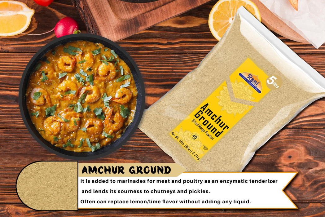 Rani Amchur (Mango) Ground Powder Spice 80oz (5lbs) 2.27kg Bulk ~ All Natural | Gluten Friendly | Vegan | NON-GMO | Kosher | No Salt or Fillers | Indian Origin