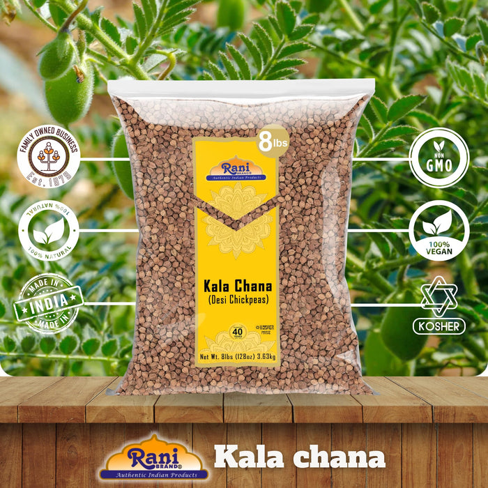 Rani Kala Chana (Desi Chickpeas Chana with skin) 128oz (8lbs) 3.63kg Bulk ~ All Natural | Gluten Friendly | NON-GMO | Vegan | Kosher | Indian Origin