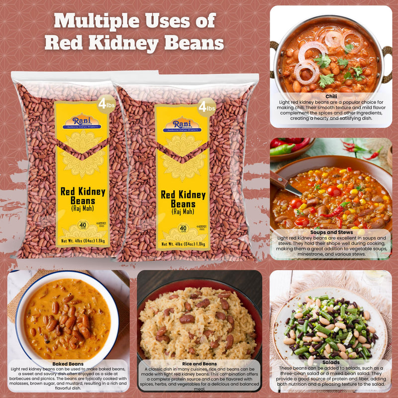 Rani Red Kidney Beans, Light 64oz (4lbs) 1.81kg ~ Pack of 2 ~ 128oz (8lbs) 3.63kg Total ~ All Natural | Vegan | Gluten Friendly | NON-GMO | Kosher | Raj Mah