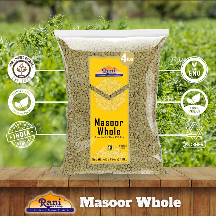 Rani Masoor Whole (Green Lentils Whole With Skin) 64oz (4lbs) 1.81kg Bulk ~ All Natural | Vegan | Gluten Friendly | Non-GMO | Kosher | Product of USA