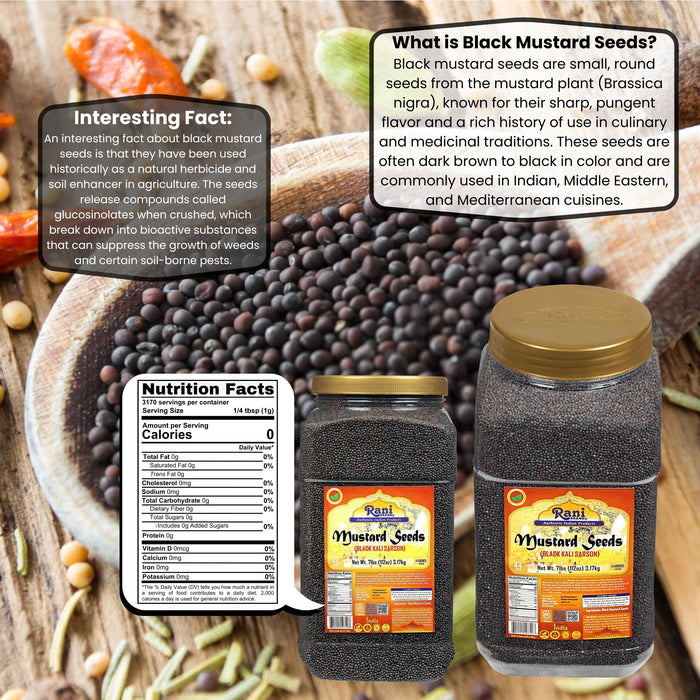 Rani Black Mustard Seeds Whole Spice (Kali Rai) 112oz (7lbs) 3.18kg Bulk PET Jar ~ All Natural | Gluten Friendly | NON-GMO | Vegan | Kosher | Indian Origin
