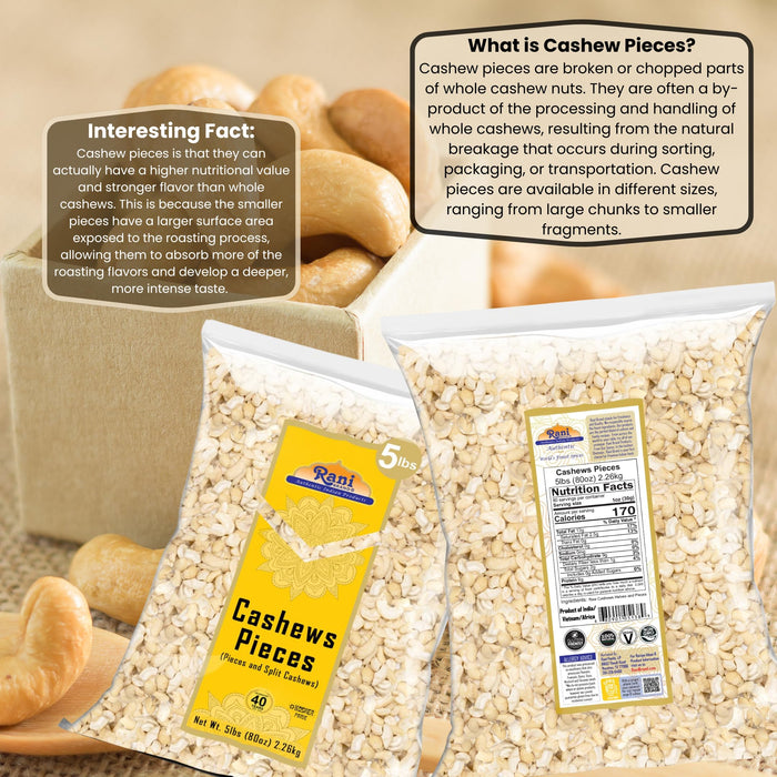 Rani Raw Cashews Halves and Pieces (uncooked, unsalted) 80oz (5lbs) 2.27kg Bulk ~ All Natural, No Preservatives | Vegan | NON-GMO | Kosher | Gluten Friendly