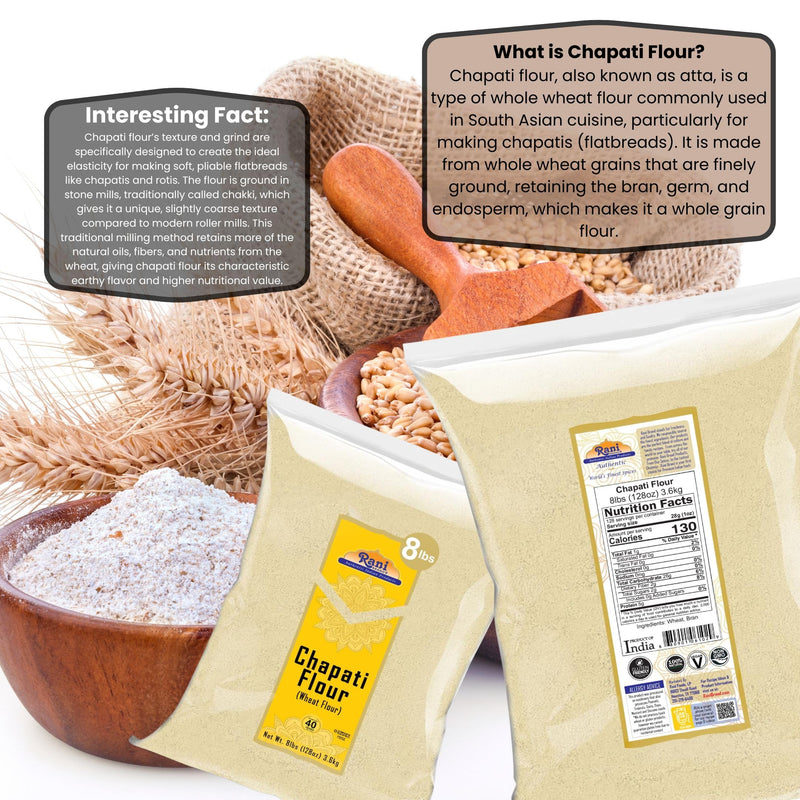 Rani Chapati Flour (100% Pure Whole Wheat Atta), For Making Roti & Indian Breads 128oz (8lbs) 3.63kg Bulk ~ All Natural | Vegan | No Salt or Colors | NON-GMO | Kosher | Indian Origin