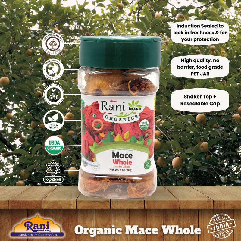 Rani Organic Mace Whole (Javathri), Spice 1oz (28g) PET Jar ~ All Natural | Vegan | Gluten Friendly | NON-GMO | Kosher | Indian Origin | USDA Certified Organic