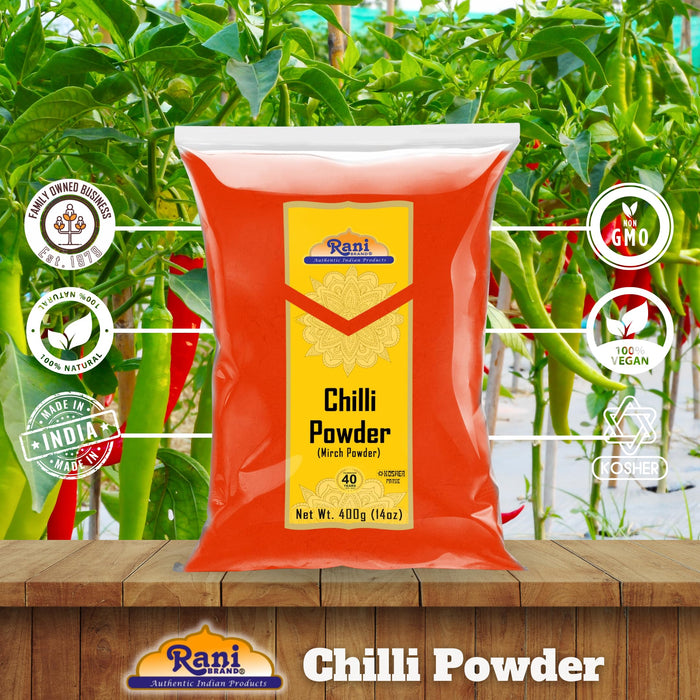 Rani Chilli Powder (Mirchi) Ground Indian Spice 14oz (400g) ~ All Natural, Salt-Free | Vegan | No Colors | Gluten Friendly | NON-GMO | Kosher | Indian Origin