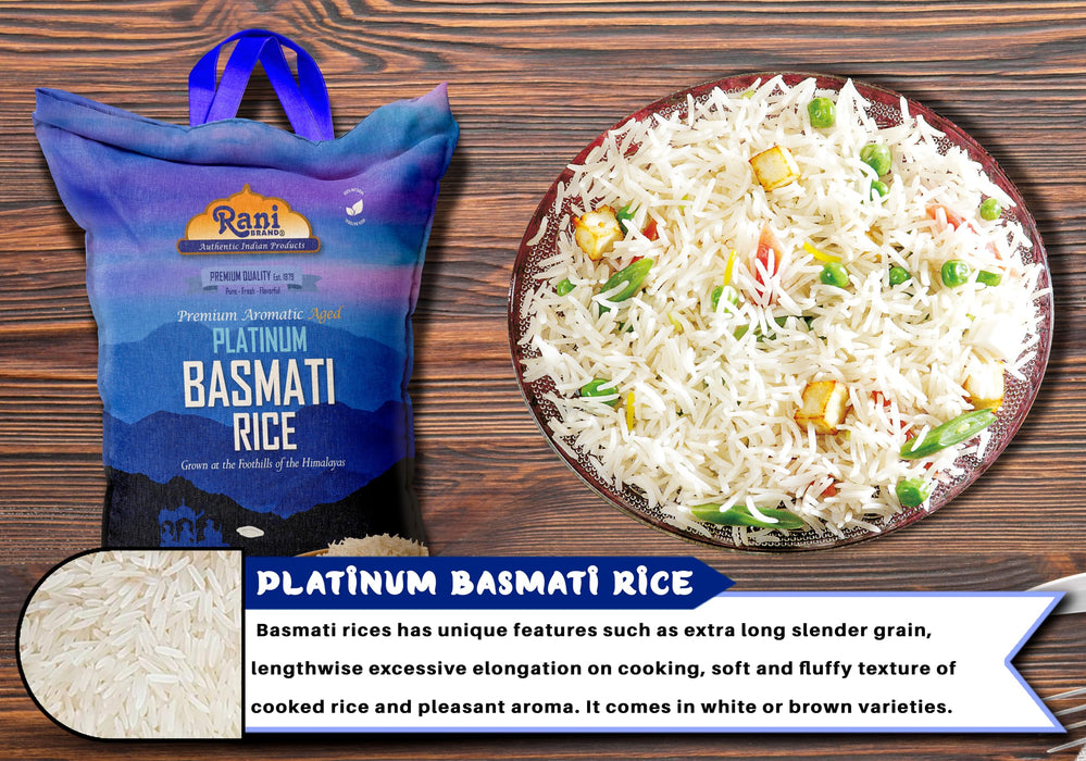 Rani Platinum White Basmati Rice Extra Long Aged 4-Pound Bag, 4lbs (64oz) 1.81kg ~ All Natural | Gluten Friendly | Kosher | Vegan | Indian Origin | Export Quality