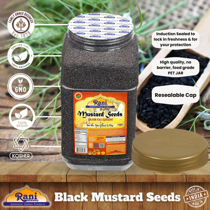 Rani Black Mustard Seeds Whole Spice (Kali Rai) 112oz (7lbs) 3.18kg Bulk PET Jar ~ All Natural | Gluten Friendly | NON-GMO | Vegan | Kosher | Indian Origin