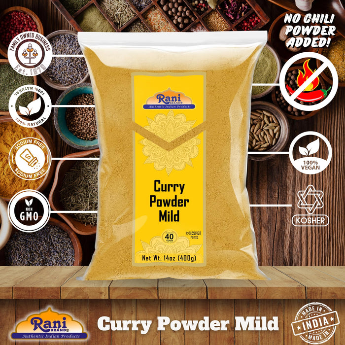 Rani Curry Powder Mild Natural 10-Spice Blend 400g (14oz) ~ Salt Free | Vegan | No Colors | Gluten Friendly | NON-GMO | Kosher | NO Chili or Peppers