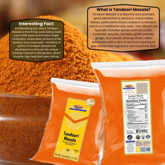 Rani Tandoori Masala (Natural, No Colors Added) Indian 11-Spice Blend 80oz (5lbs) 2.27kg Bulk ~ Salt Free | Vegan | Gluten Friendly | NON-GMO | Kosher | Indian Origin