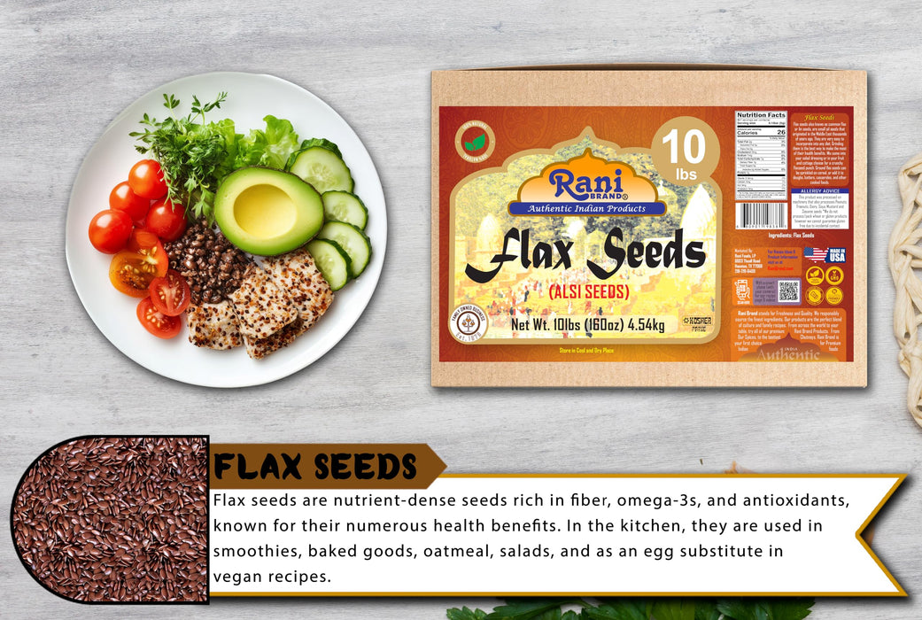 Rani Flax Seeds Whole Raw (Alsi, Linum usitatissimum) 160oz (10lbs) 4.54kg Bulk Box ~ All Natural | Gluten Friendly | Non-GMO | Kosher | Vegan | Indian Origin