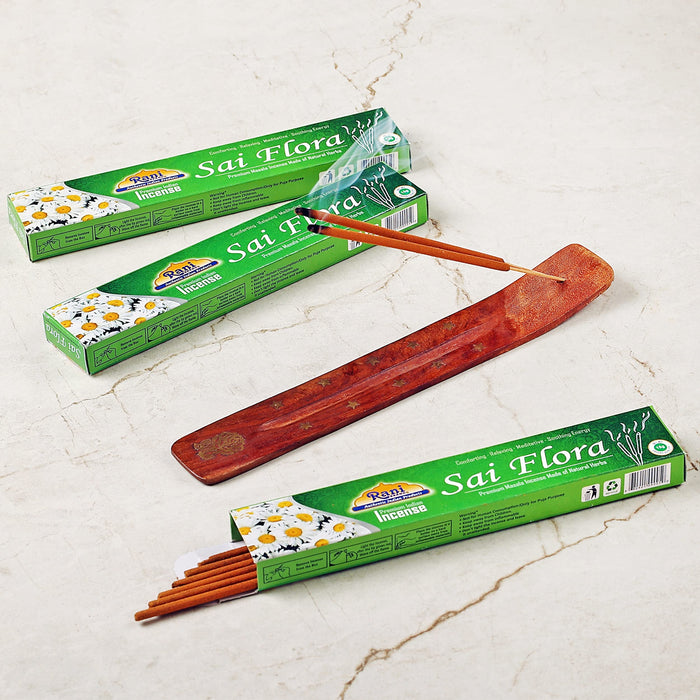 Rani Sai Flora Incense (Premium Masala Incense Made of Natural Herbs) 15g x 10 Packets ~ Total of 100 Incense sticks | For Puja Purposes | Indian Origin