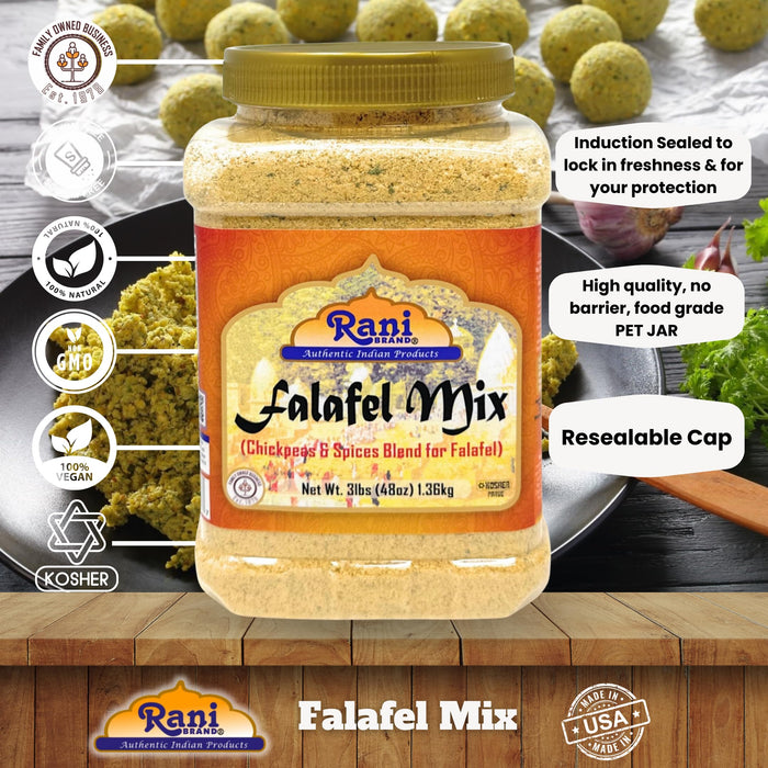 Rani Falafel Mix (Chickpeas & Spices Blend for Falafel) 48oz (3lbs) 1.36kg PET Jar ~ All Natural | Gluten Friendly | NON-GMO | Kosher | Indian Origin