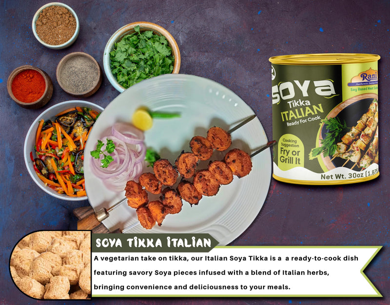 Rani Soya Tikka Italian 30oz (1.875lbs) 850g Ready for Cook ~ Easy Open Lid | All Natural | Vegan | No Colors | NON-GMO | Kosher | Indian Origin | Soy Based Meat Substitute