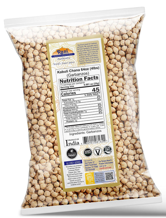 Rani Garbanzo Beans (Kabuli Chana) 64oz (4lbs) 1.81kg ~ All Natural | Vegan | Gluten Friendly | NON-GMO | Kosher | Indian Origin
