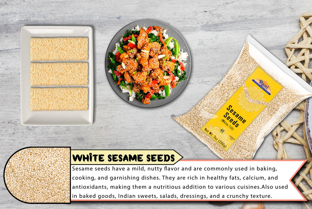 Rani Sesame Seeds Whole White, Hulled (Till) 7oz (200gm) ~ All Natural | Gluten Friendly | NON-GMO | Kosher | Vegan | Indian Origin