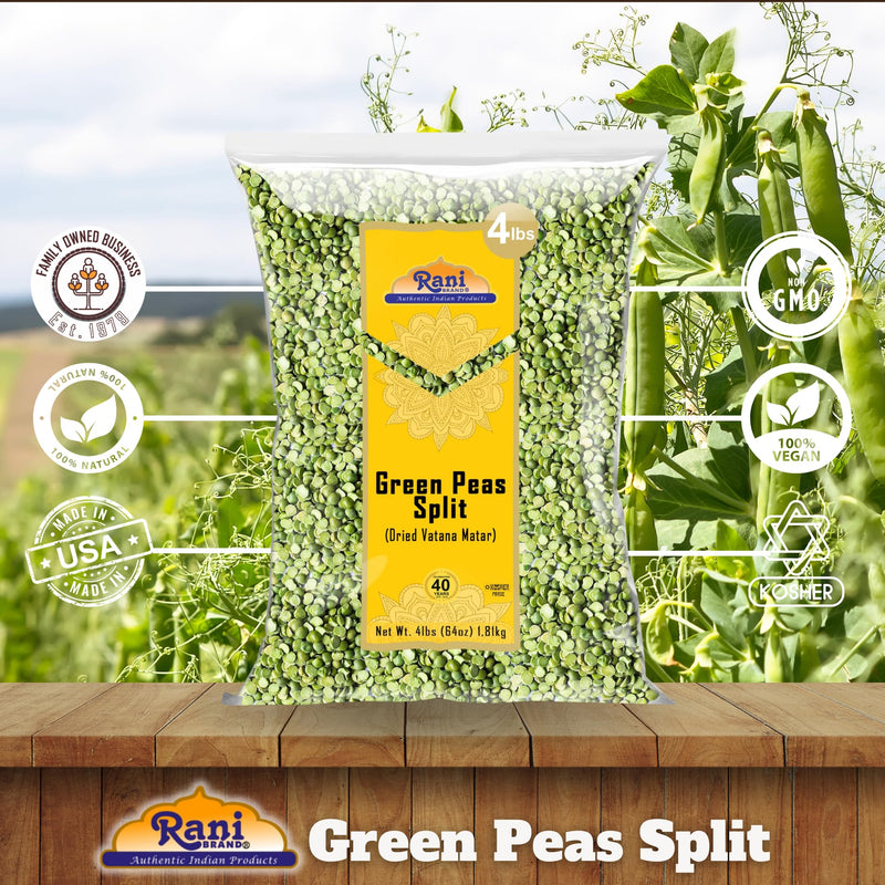 Rani Green Peas Split, Dried (Vatana, Matar) 64oz (4lbs) 1.81kg ~ All Natural | Kosher | Vegan | Gluten Friendly | Product of US